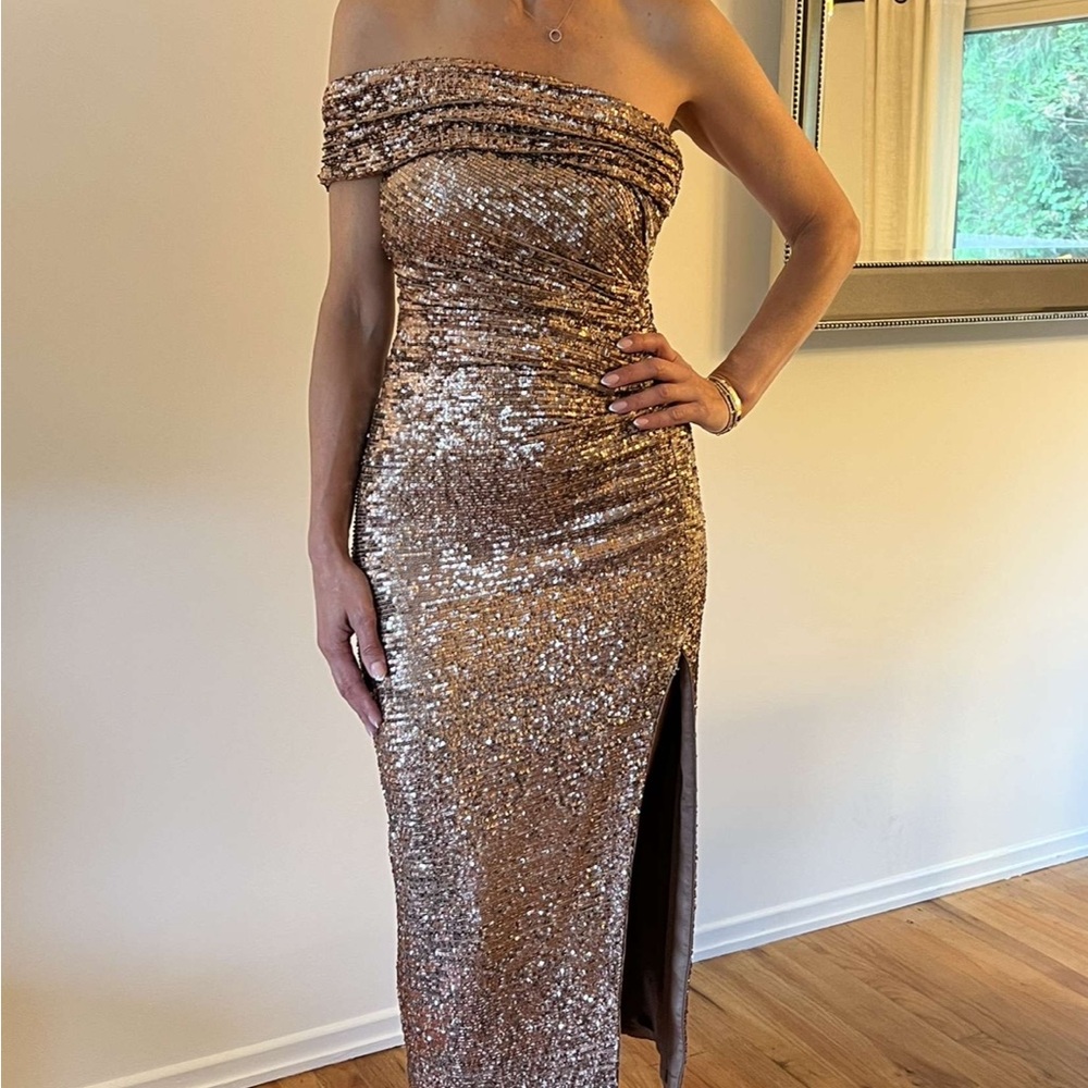 Jonathan Simkhai Brown Sequin One Shoulder Gown